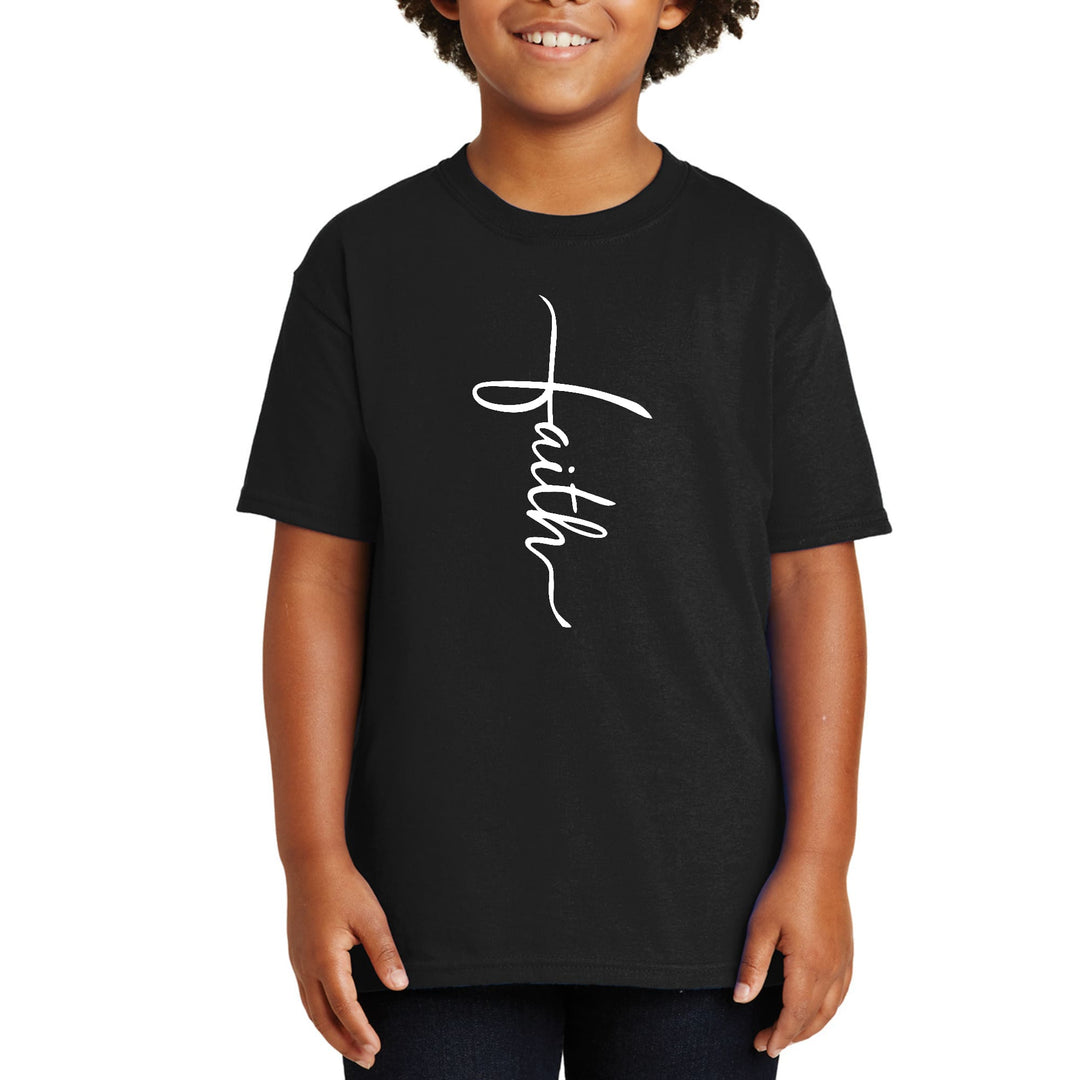 Youth Short Sleeve T-shirt Faith Script Cross Illustration - Youth | T-Shirts