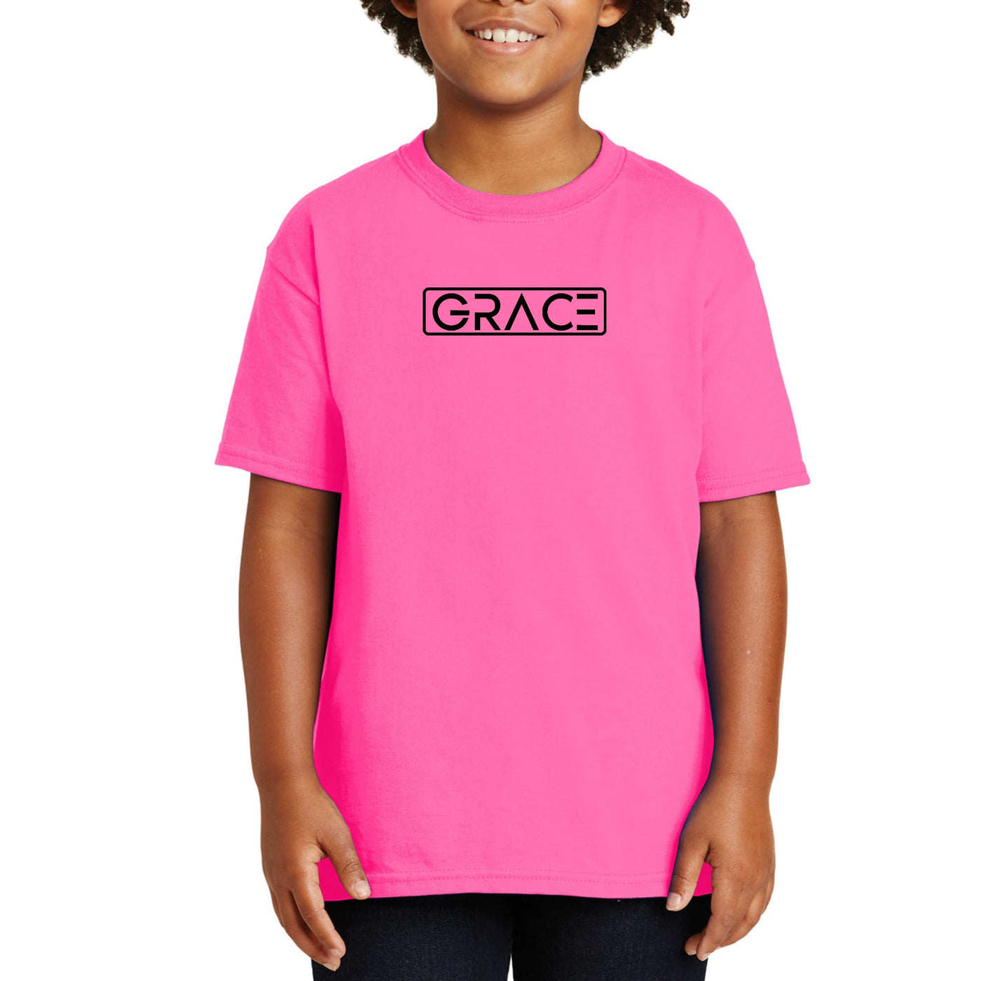 Youth Short Sleeve T - shirt Grace Christian Black Illustration - T - Shirts