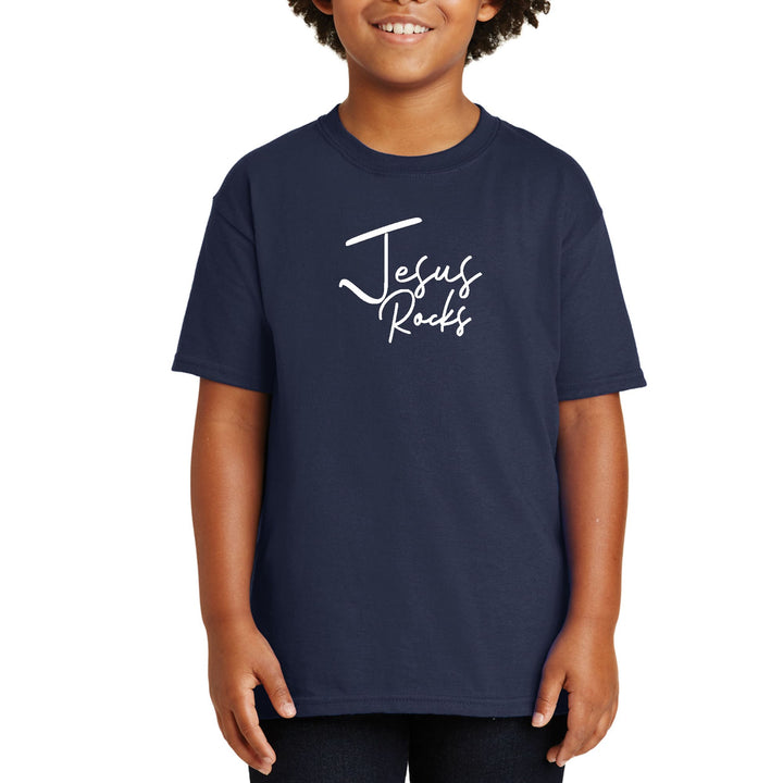 Youth Short Sleeve T-shirt Jesus Rocks Print - Youth/T-Shirts