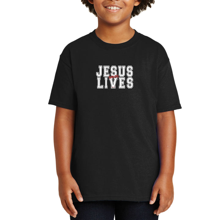 Youth Short Sleeve T-shirt Jesus Saves Lives White Red Illustration