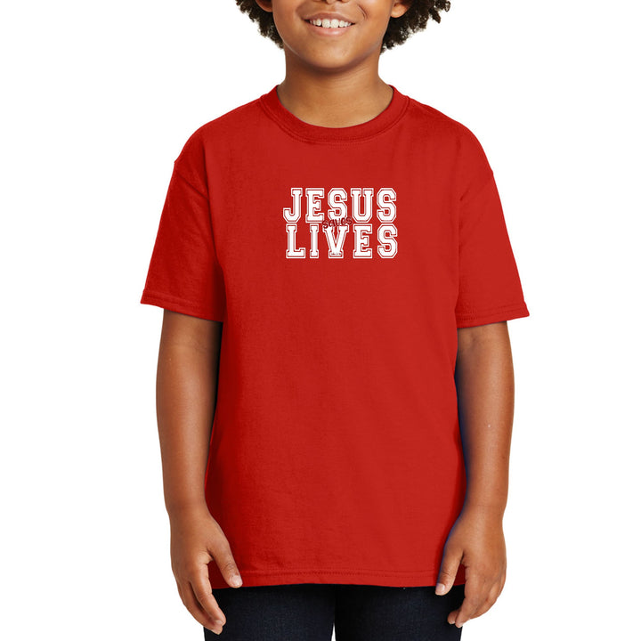 Youth Short Sleeve T-shirt Jesus Saves Lives White Red Illustration