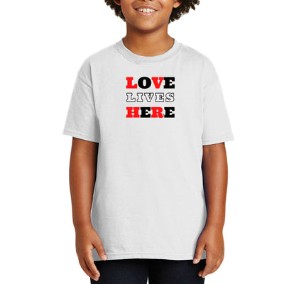 Youth Short Sleeve T-shirt Love Lives Here Christian Red Black - Youth