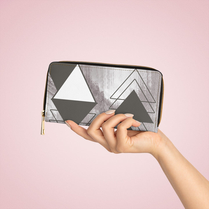 Zipper Wallet - Ash Grey and White Triangular Colorblock - Bags/Zipper Wallets