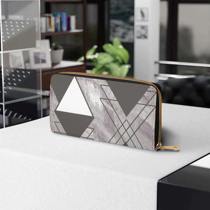 Zipper Wallet - Ash Grey and White Triangular Colorblock - Bags/Zipper Wallets