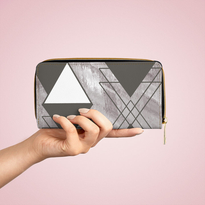 Zipper Wallet - Ash Grey and White Triangular Colorblock - Bags/Zipper Wallets