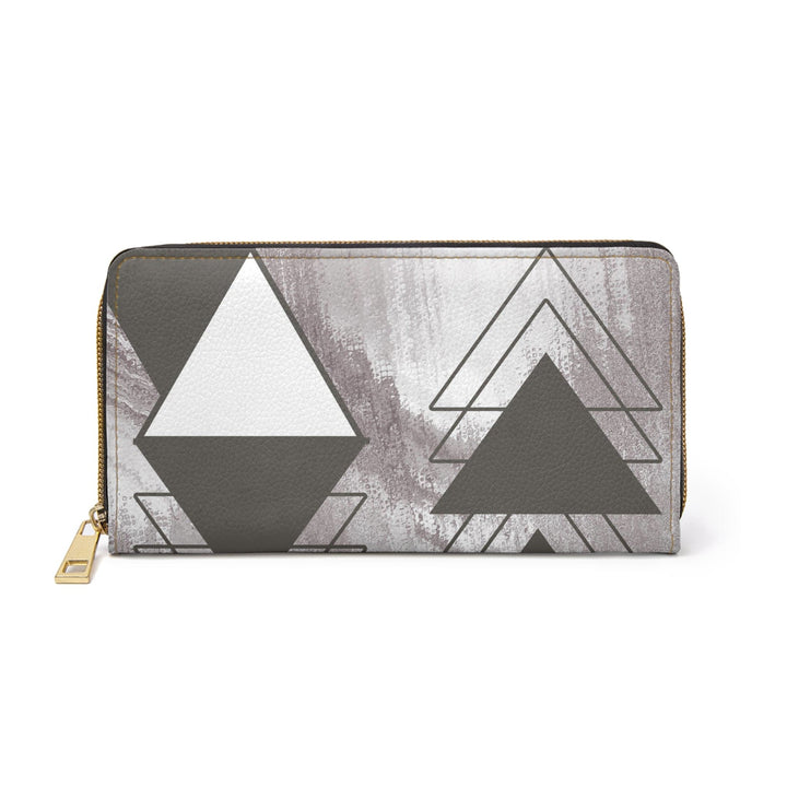 Zipper Wallet - Ash Grey and White Triangular Colorblock - Bags/Zipper Wallets