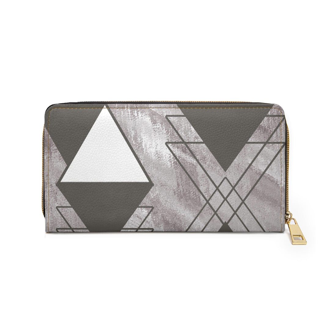 Zipper Wallet - Ash Grey and White Triangular Colorblock - Bags/Zipper Wallets