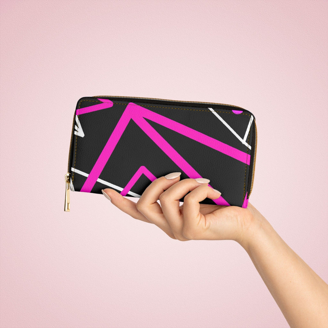 Zipper Wallet Black and Pink Geometric Pattern - Bags | Zipper Wallets