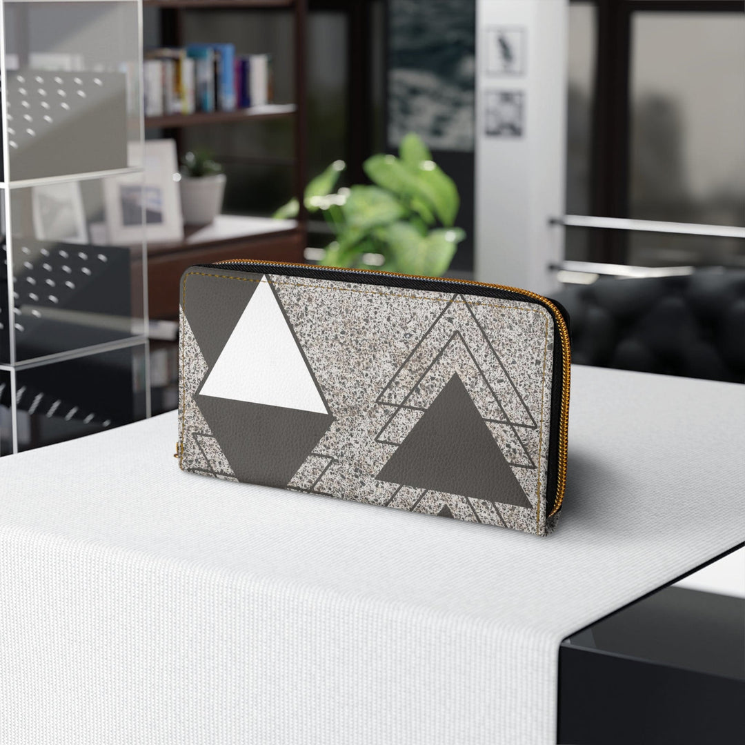 Zipper Wallet - Brown and White Triangular Colorblock - Bags/Zipper Wallets
