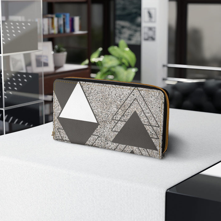 Zipper Wallet - Brown and White Triangular Colorblock - Bags/Zipper Wallets