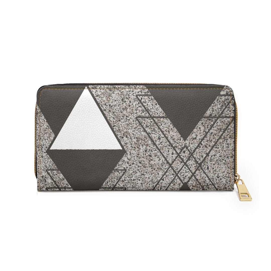 Zipper Wallet - Brown and White Triangular Colorblock - Bags/Zipper Wallets