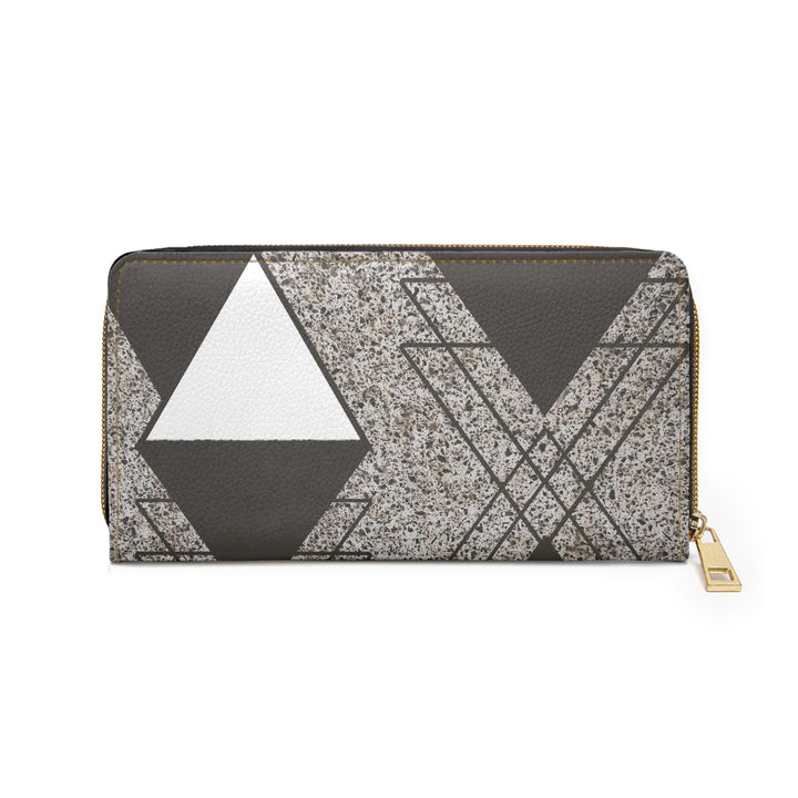 Zipper Wallet - Brown and White Triangular Colorblock - Bags/Zipper Wallets