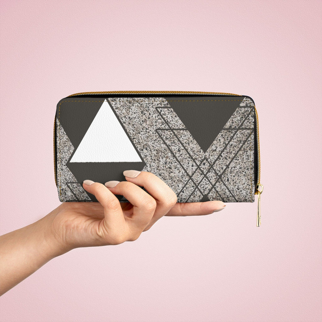 Zipper Wallet - Brown and White Triangular Colorblock - Bags/Zipper Wallets