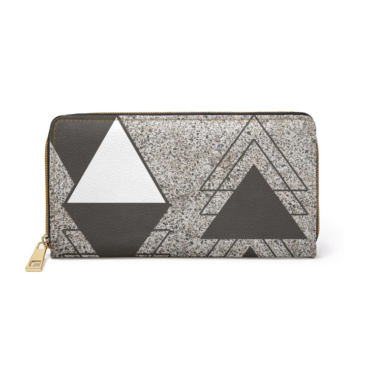 Zipper Wallet - Brown and White Triangular Colorblock - Bags/Zipper Wallets