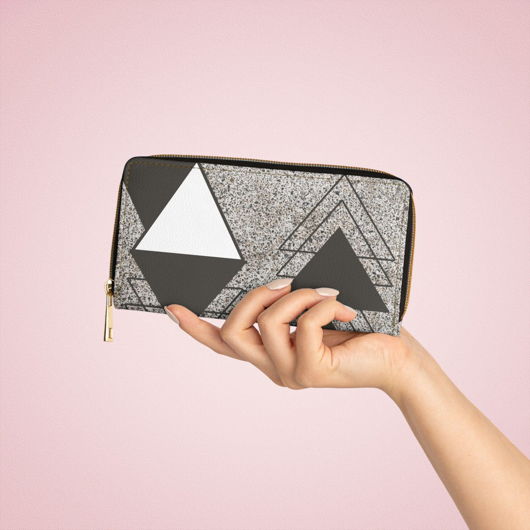 Zipper Wallet - Brown and White Triangular Colorblock - Bags/Zipper Wallets