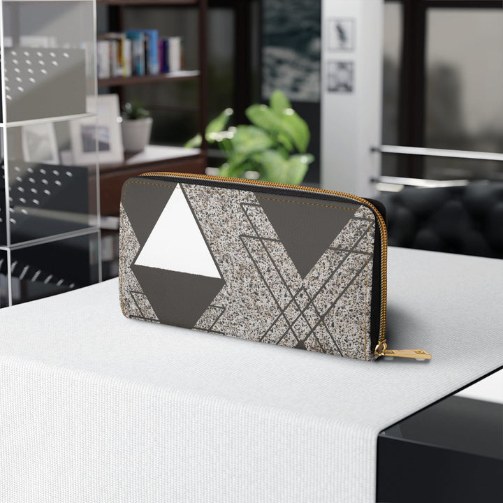 Zipper Wallet - Brown and White Triangular Colorblock - Bags/Zipper Wallets