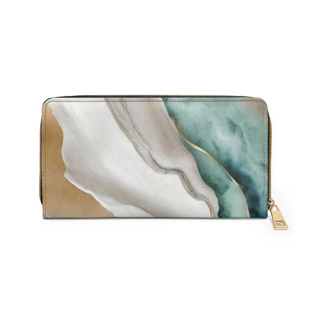 Zipper Wallet Cream White Green Marbled Print - Bags | Zipper Wallets