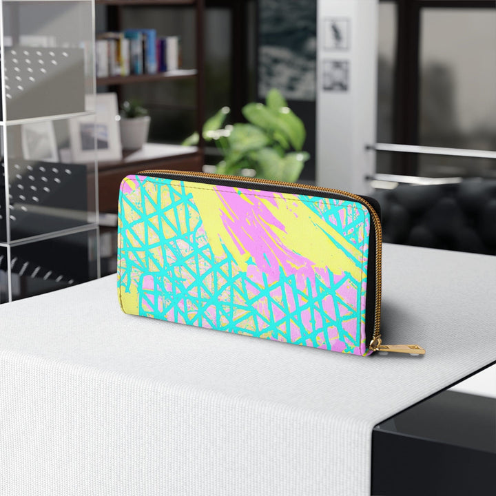 Zipper Wallet Cyan Blue Lime Green and Pink Pattern - Bags | Zipper Wallets