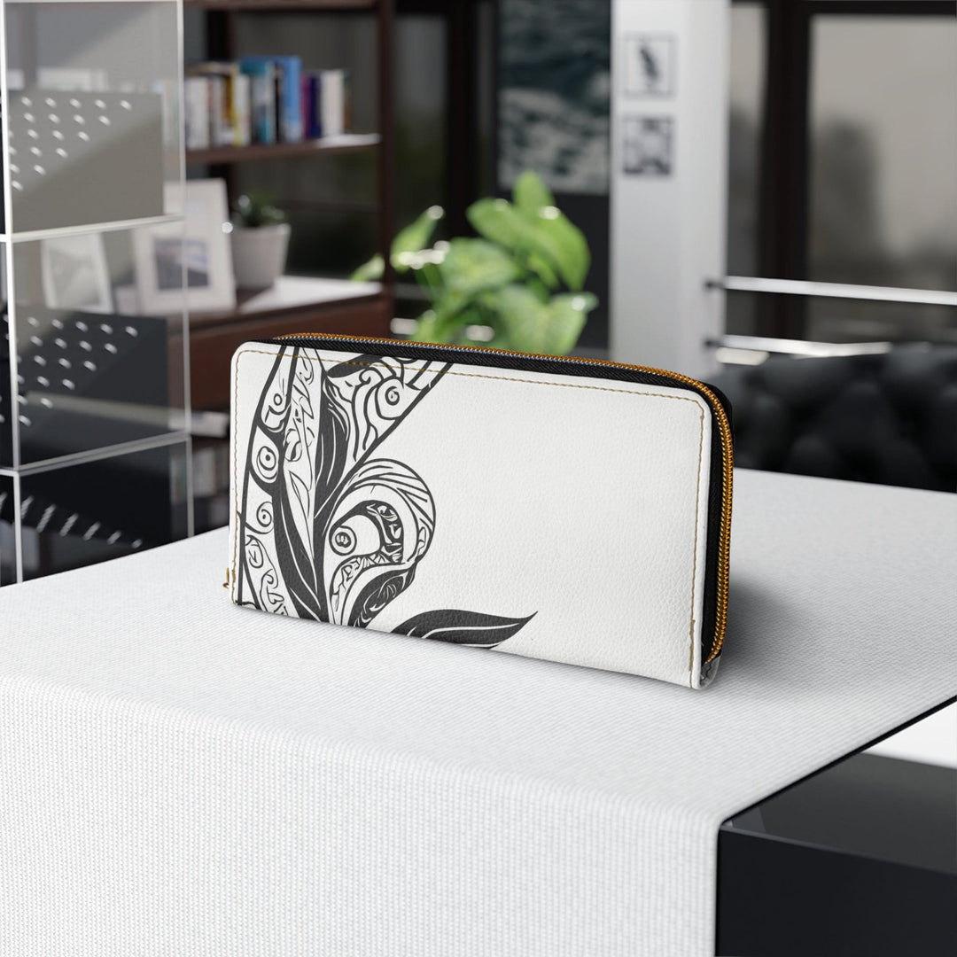 Zipper Wallet Floral Black Line Art Print - Bags | Zipper Wallets