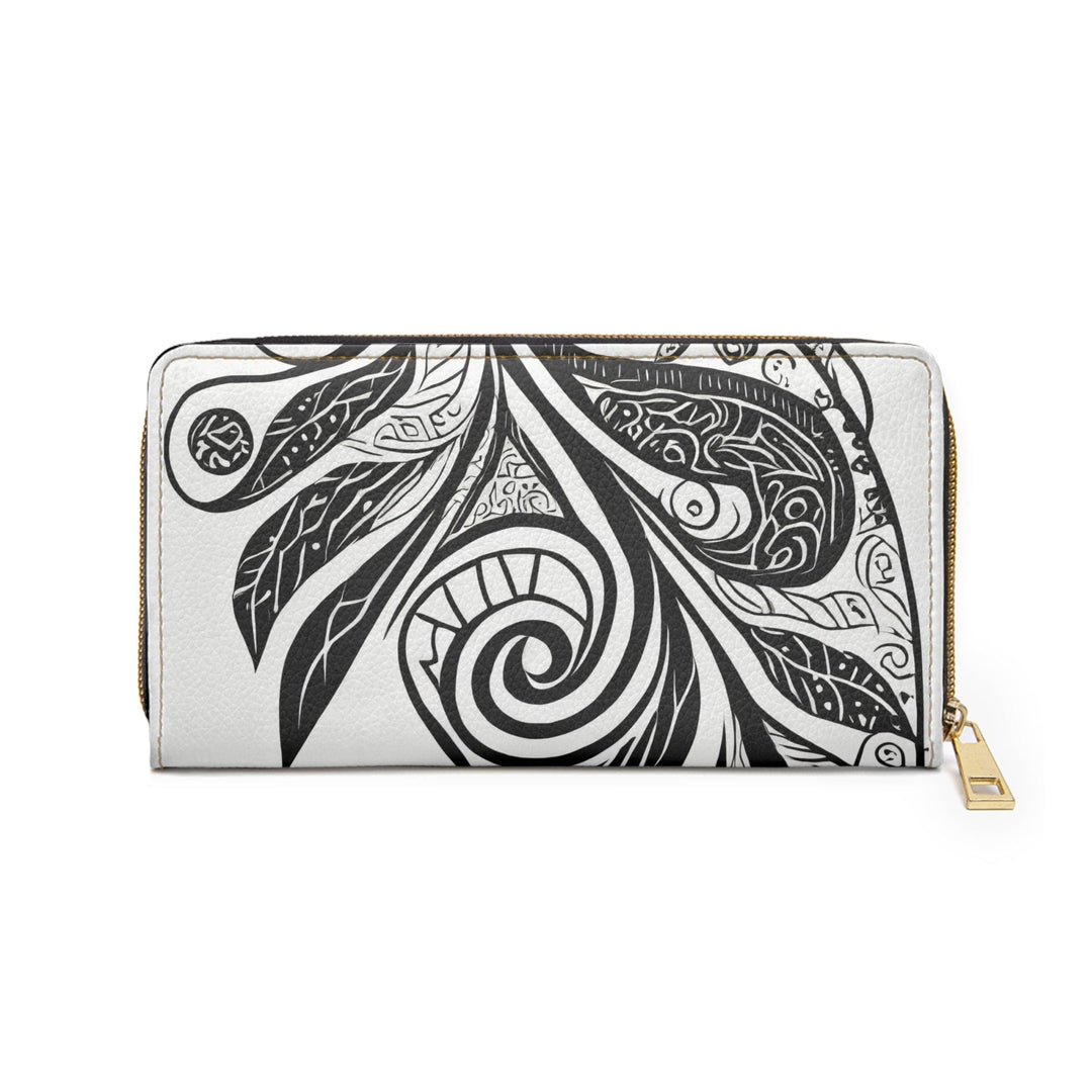 Zipper Wallet Floral Black Line Art Print - Bags | Zipper Wallets