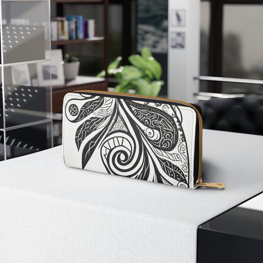 Zipper Wallet Floral Black Line Art Print - Bags | Zipper Wallets