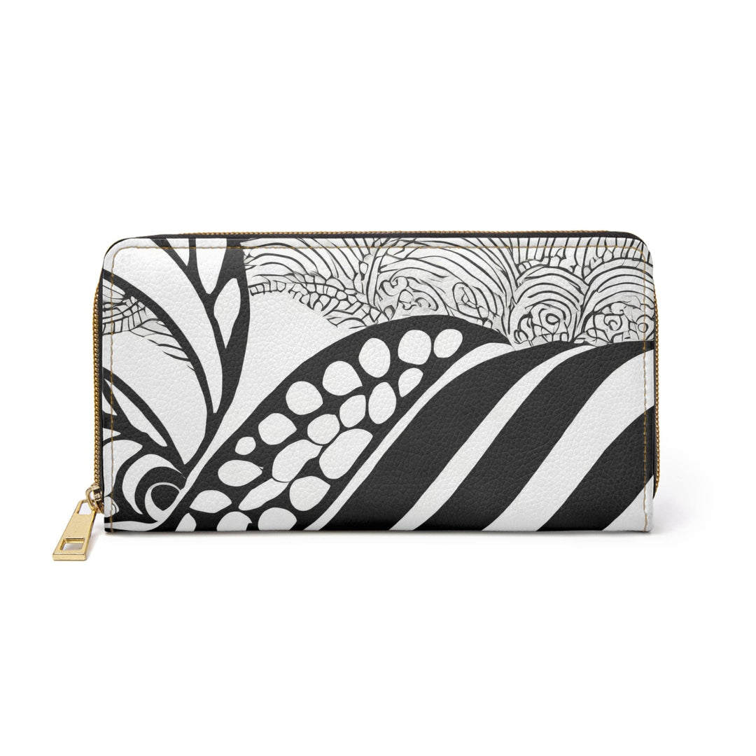 Zipper Wallet Floral Black Line Art Print - Bags/Zipper Wallets