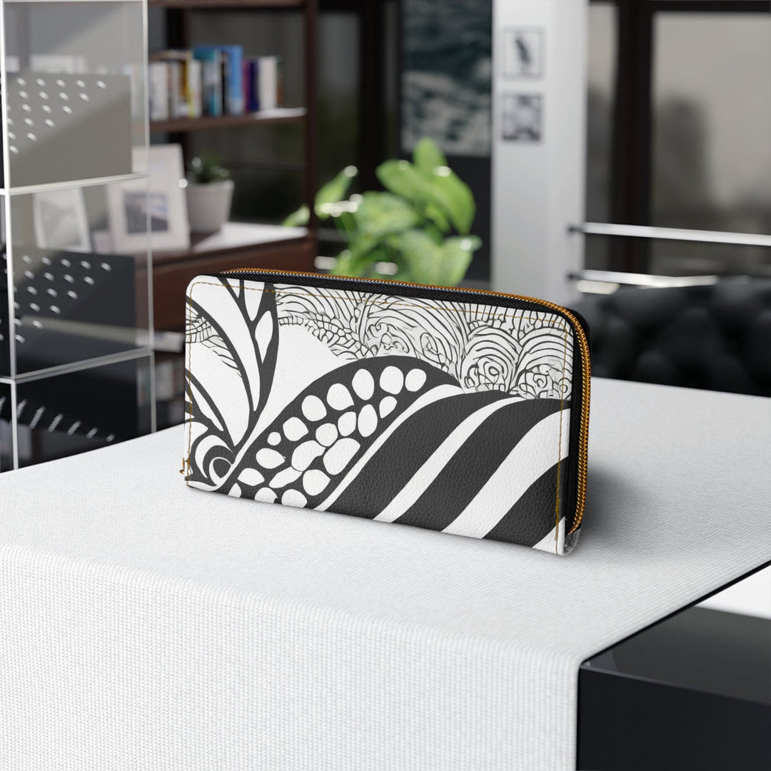 Zipper Wallet Floral Black Line Art Print - Bags/Zipper Wallets