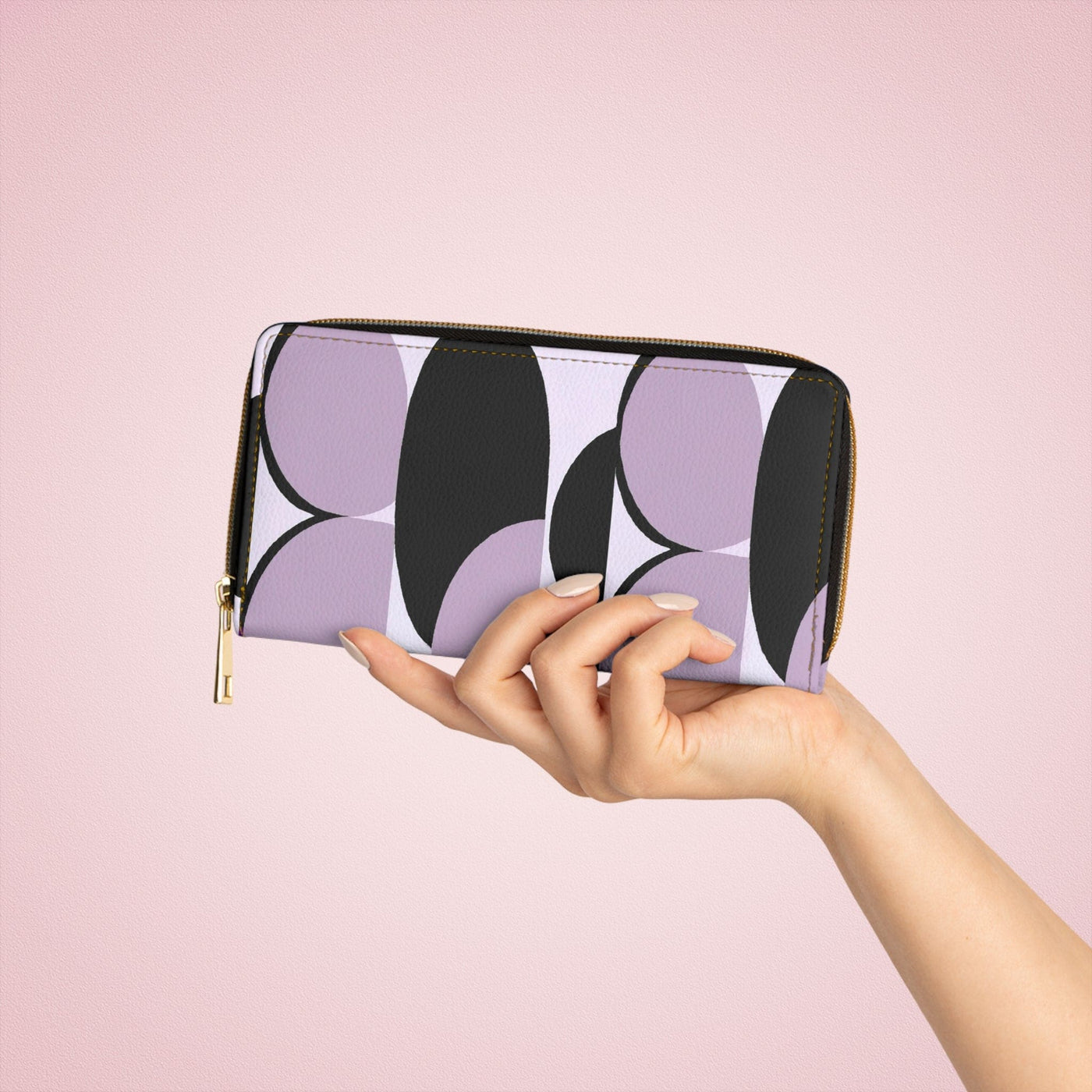 Zipper Wallet Geometric Lavender And Black Pattern - Bags | Zipper Wallets
