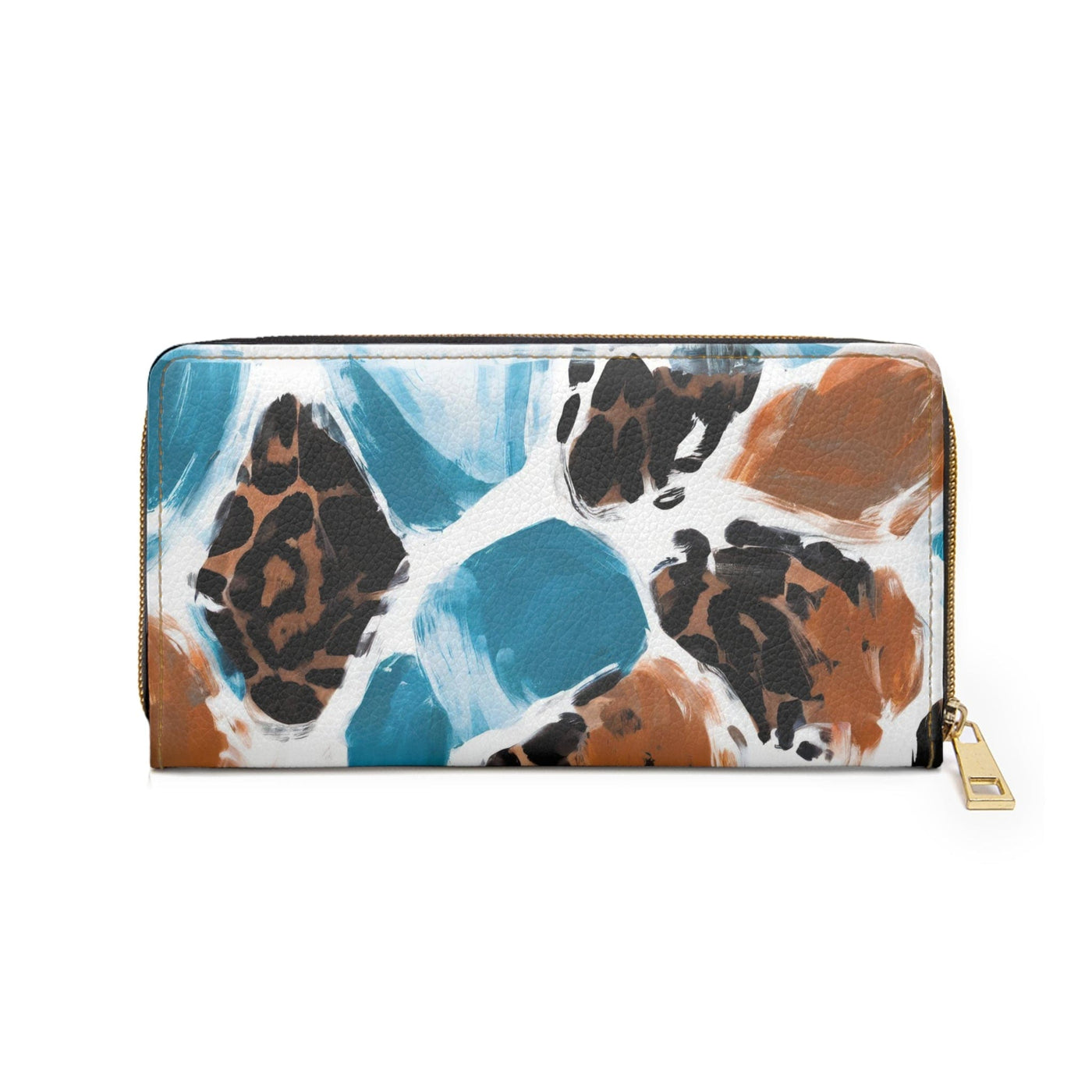 Zipper Wallet Light Blue And Brown Spotted Pattern - Accessories