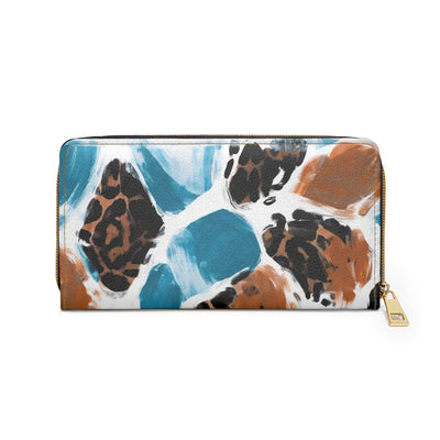 Zipper Wallet Light Blue And Brown Spotted Pattern - Accessories