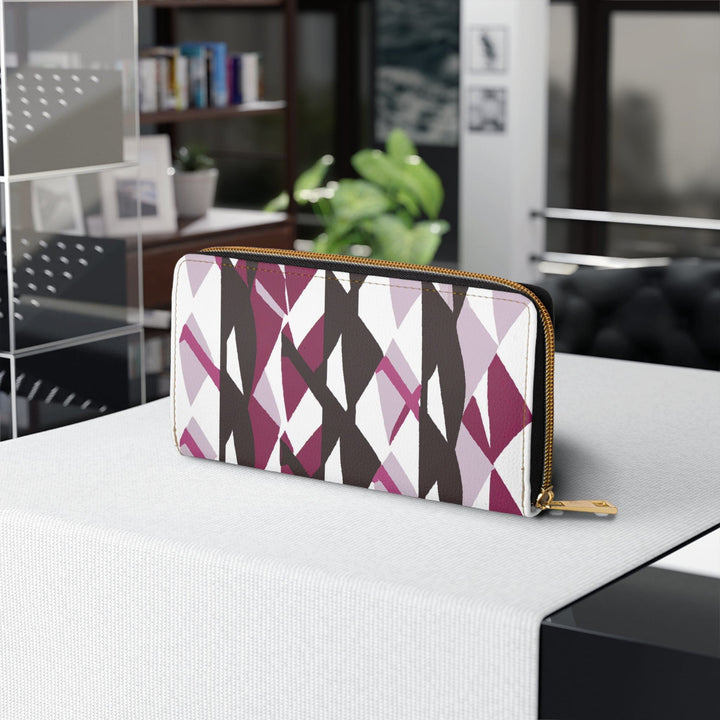 Zipper Wallet Mauve Pink and Maroon Geometric Pattern - Bags | Zipper Wallets