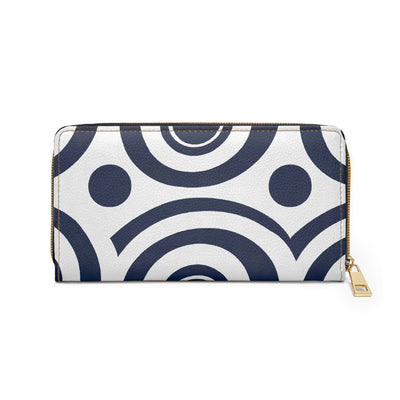 Zipper Wallet Navy Blue And White Circular Pattern - Accessories