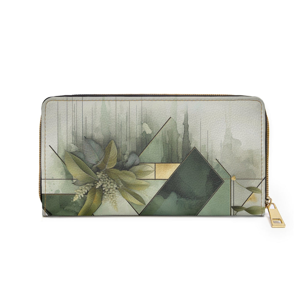 Zipper Wallet Olive Green Mint Leaf Geometric Print - Bags | Zipper Wallets