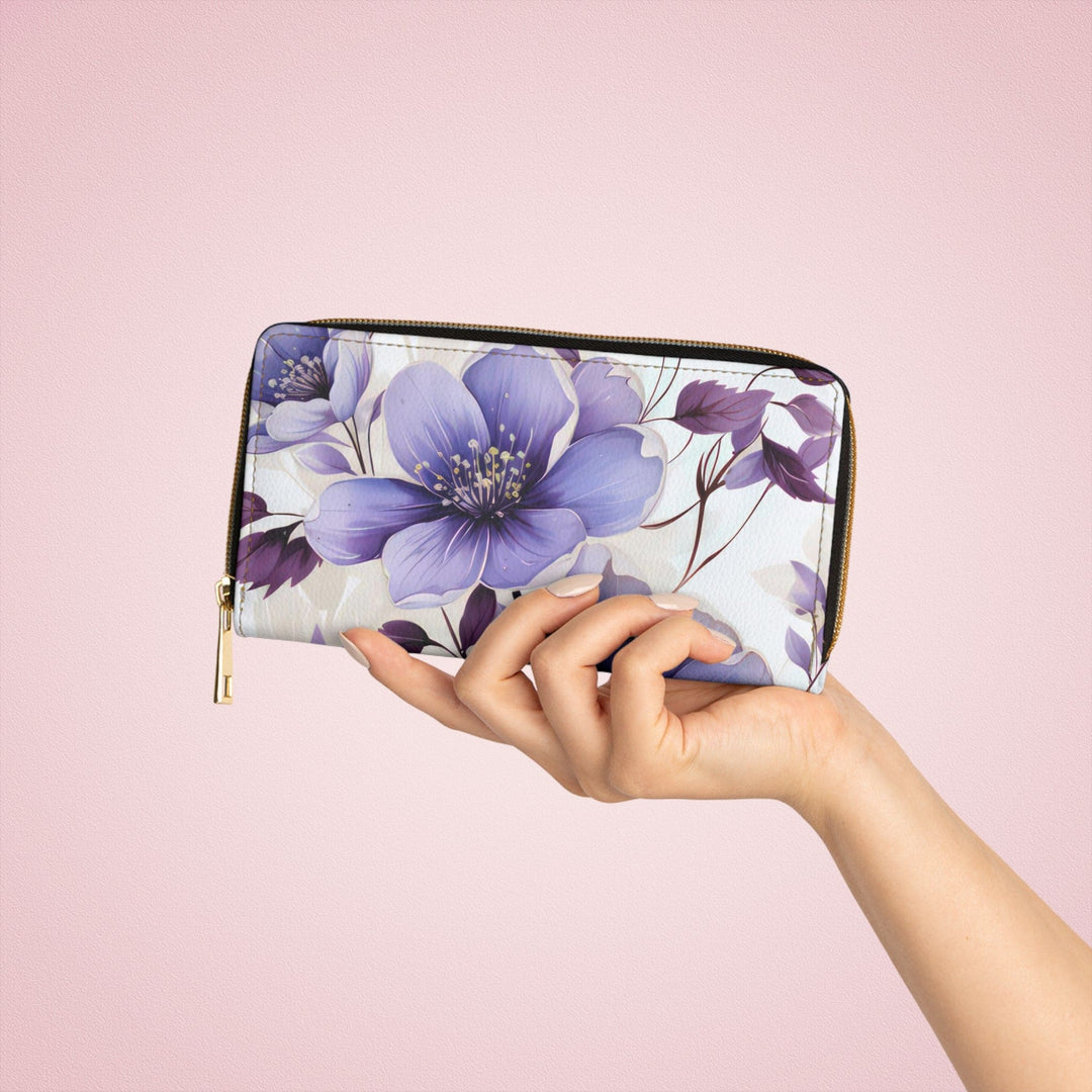 Zipper Wallet Purple and Violet Botanical Blooms: Floral Illustration - Bags