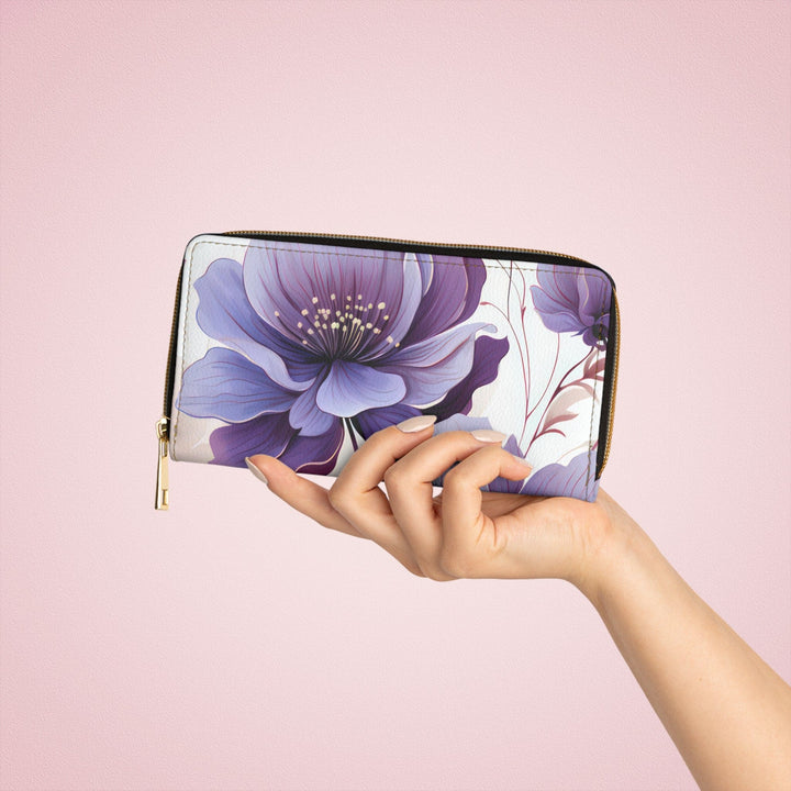 Zipper Wallet Purple and Violet Botanical Blooms: Floral Illustration - Bags