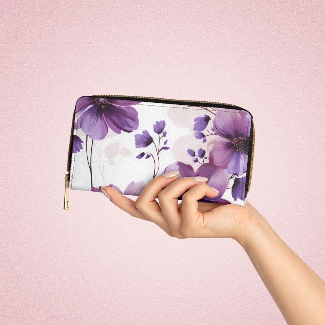 Zipper Wallet Purple and Violet Botanical Blooms: Floral Illustration - Bags