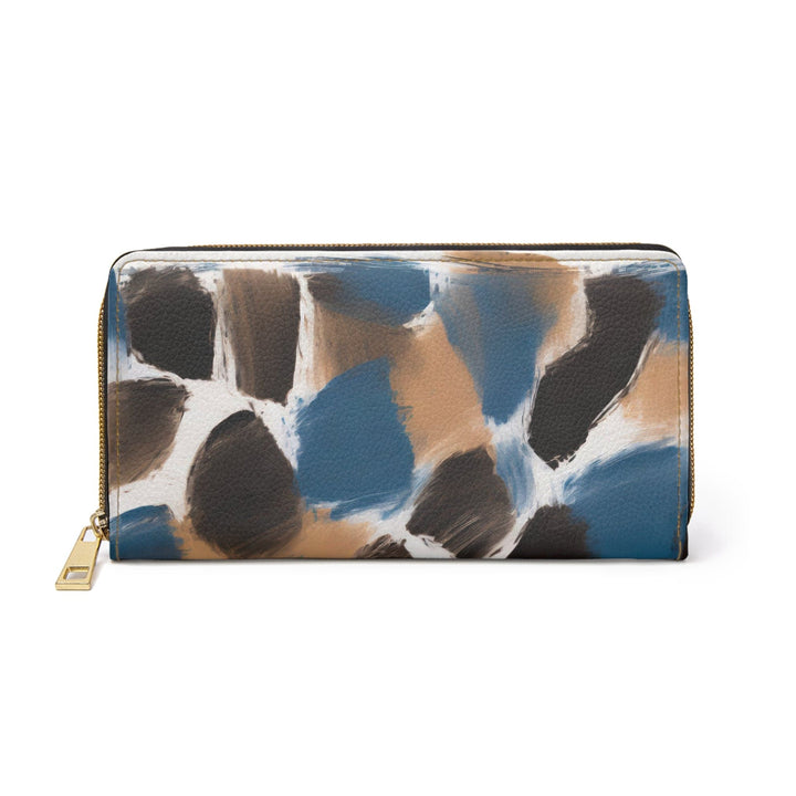 Zipper Wallet Spotted Rustic Brown Black Blue Abstract Illustration - Bags