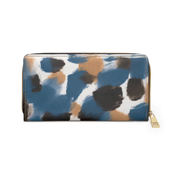 Zipper Wallet Spotted Rustic Brown Black Blue Abstract Illustration - Bags