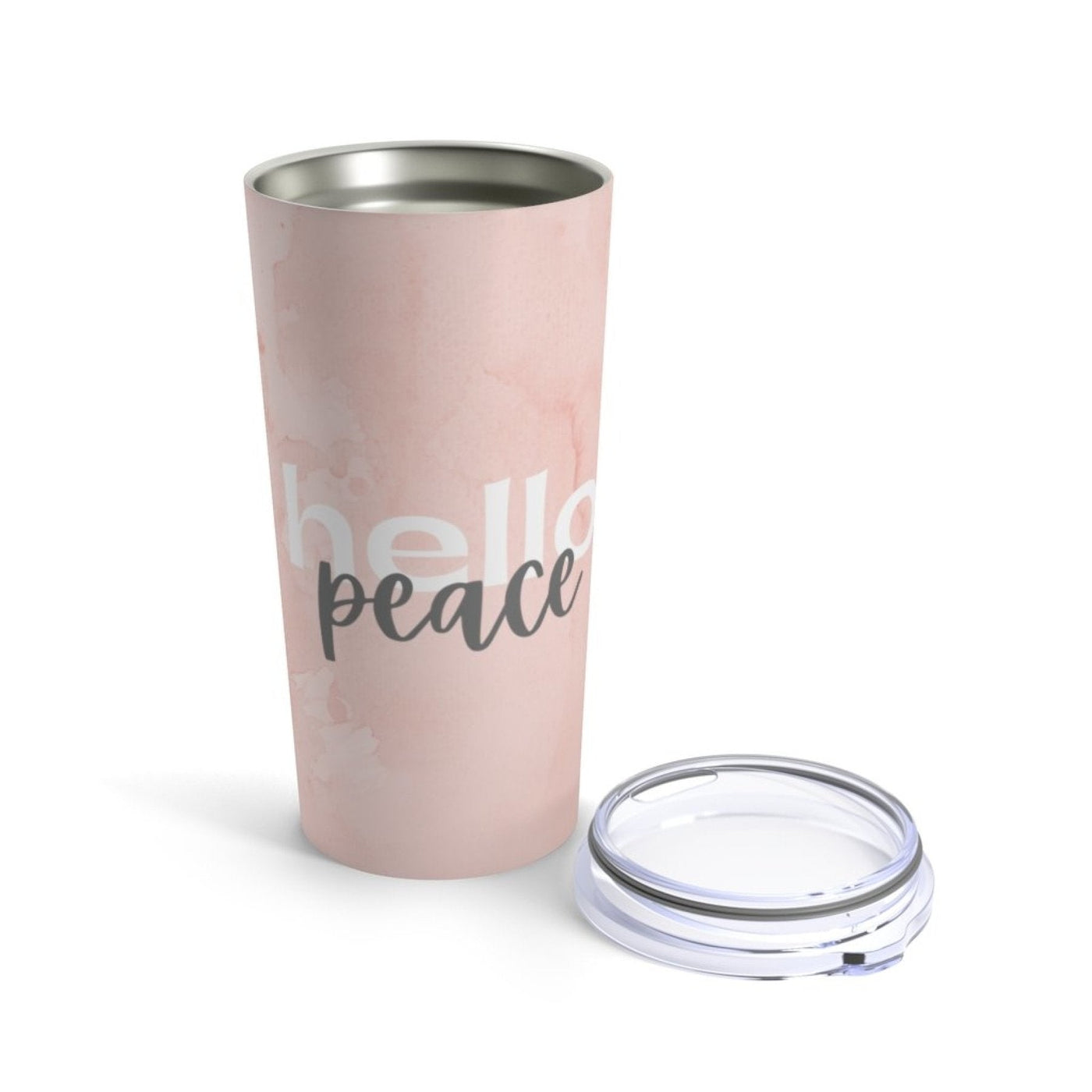 Insulated Tumbler - 20oz Peach Marble Hello Peace Travel Mug - Decorative