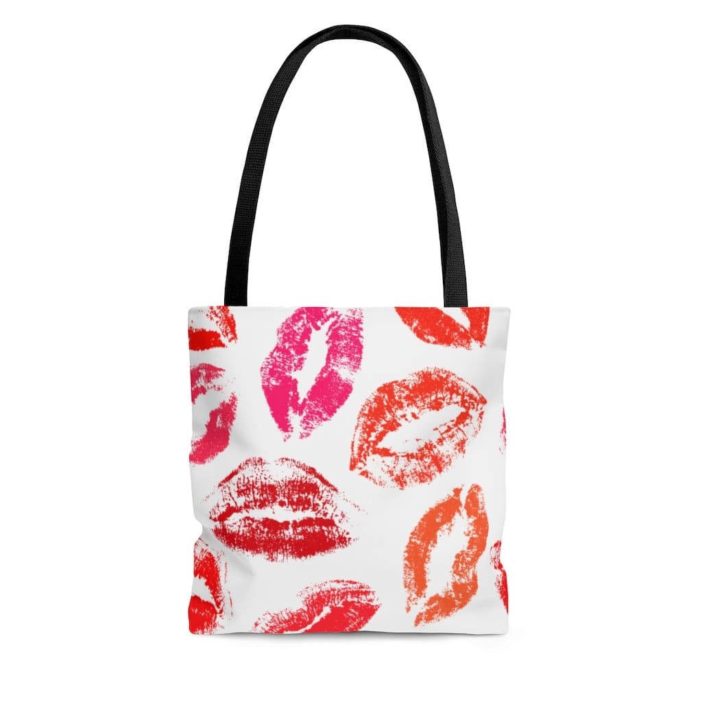 Canvas Tote Bags Xoxo White and Red Lipstick Kisses Style Shoulder Bag - Bags