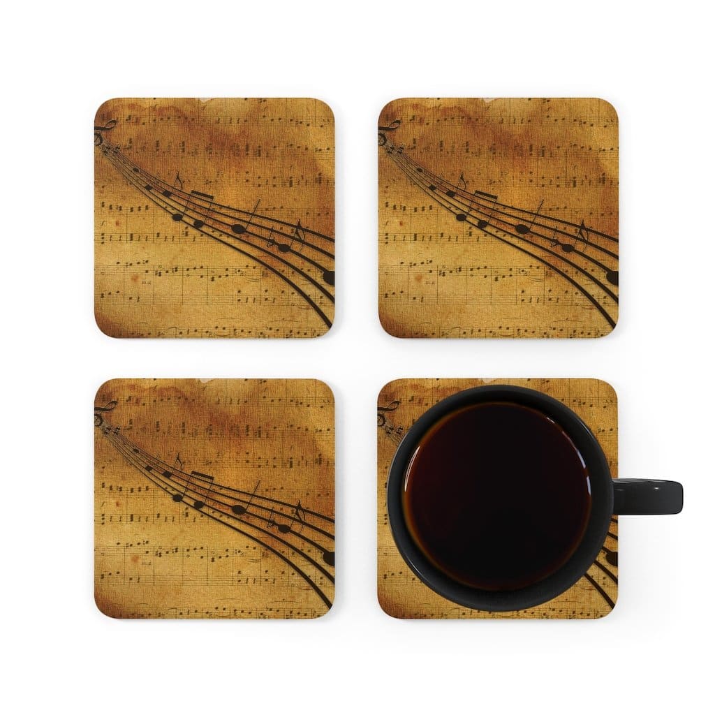 Corkwood Coaster 4 Piece Set Brown Musical Note Style Coasters - Decorative |