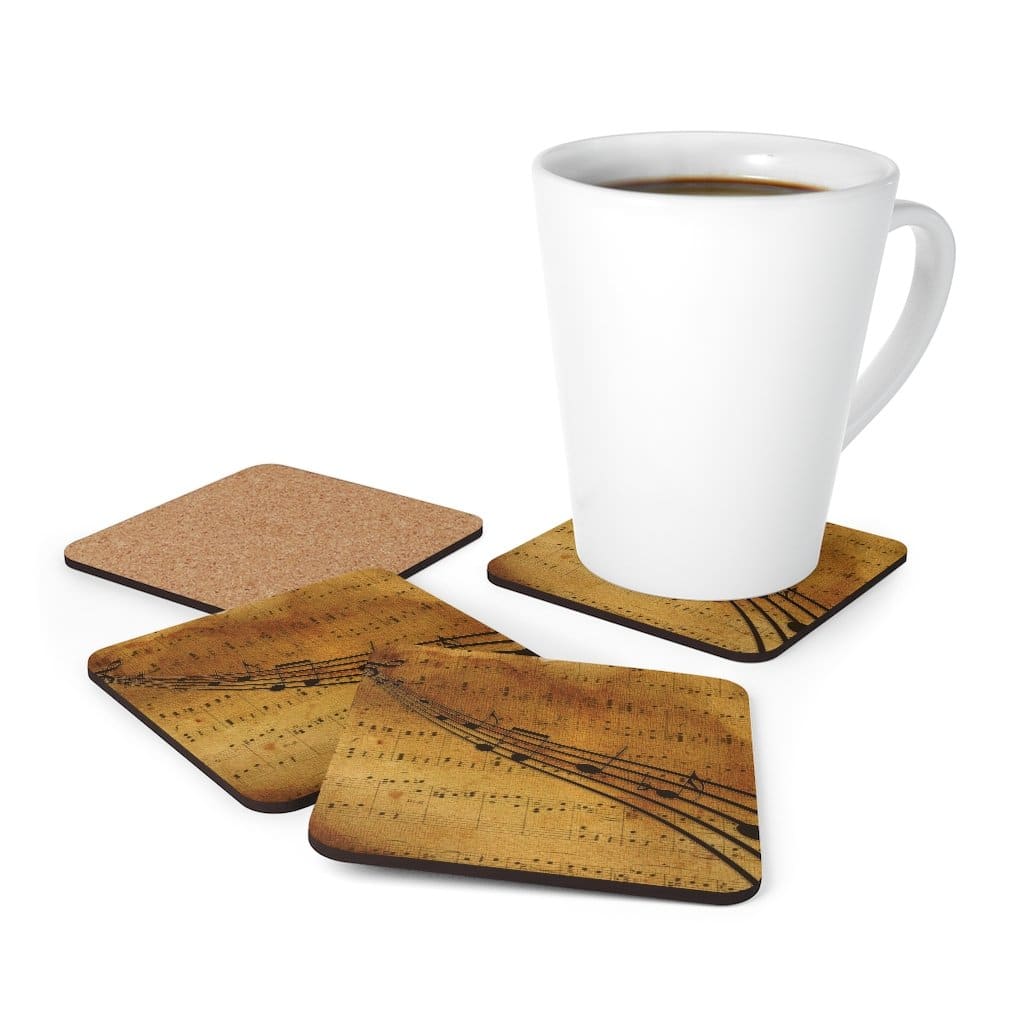 Corkwood Coaster 4 Piece Set Brown Musical Note Style Coasters - Decorative