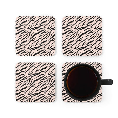 Corkwood Coaster 4 Piece Set Pink & Black Zebra Stripe Style Coasters