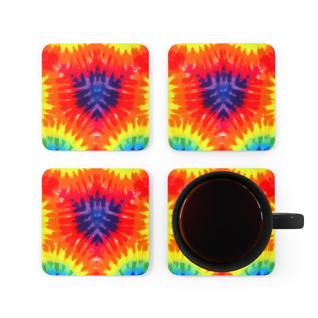 Corkwood Coaster 4 Piece Set Rainbow Tie Dye Style Coasters - Decorative