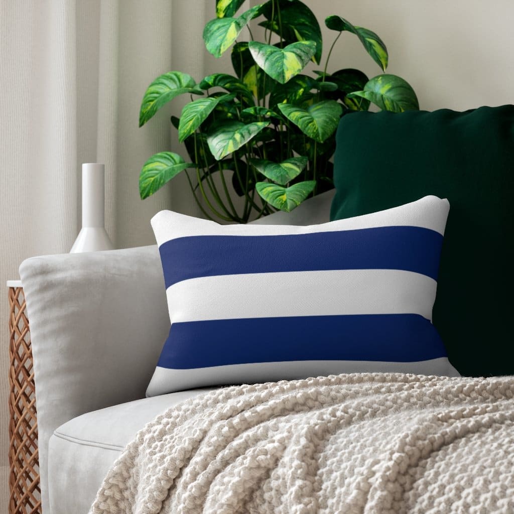 Decorative Lumbar Throw Pillow - Blue and White Large Striped Pattern