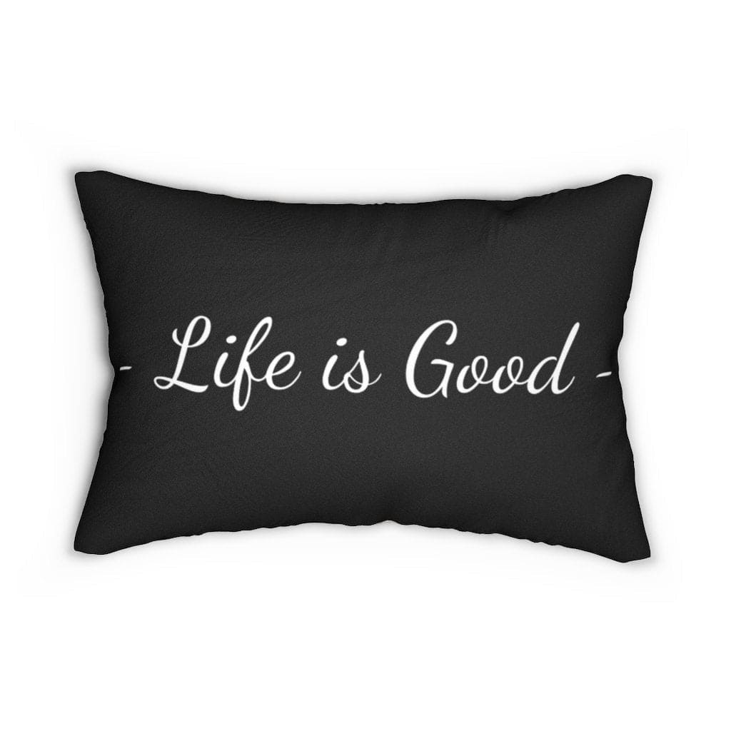 Decorative Throw Pillow - Double Sided / Life Is Good Print - Beige Black