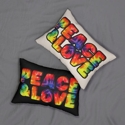 Decorative Throw Pillow - Double Sided / Peace & Love - Beige/rainbow