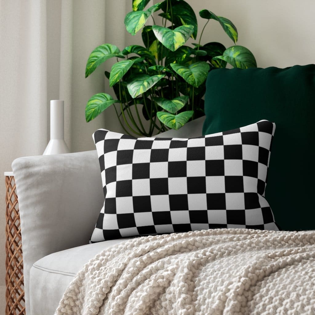 Decorative Lumbar Throw Pillow - Black White Checkers - Decorative/Throw