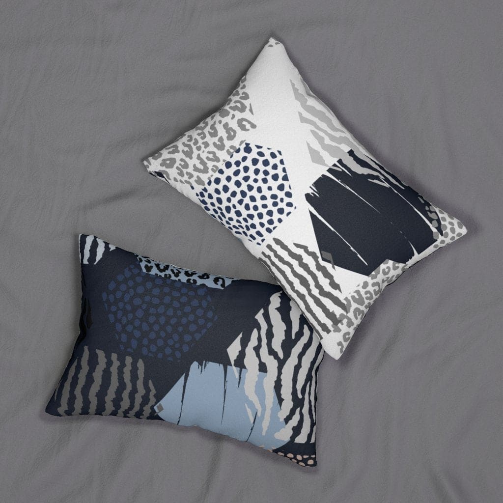 Decorative Lumbar Throw Pillow - Blue and Grey Geometric Pattern
