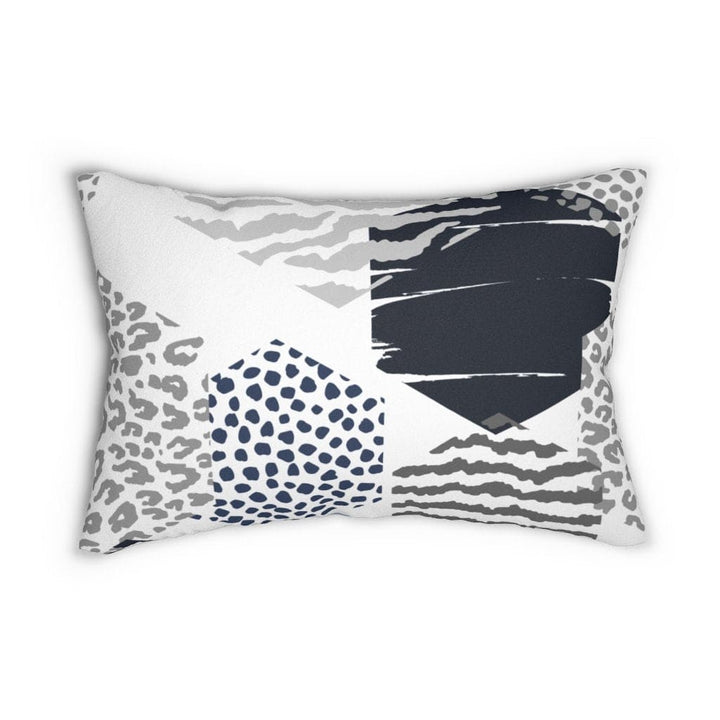 Decorative Lumbar Throw Pillow - Blue and Grey Geometric Pattern